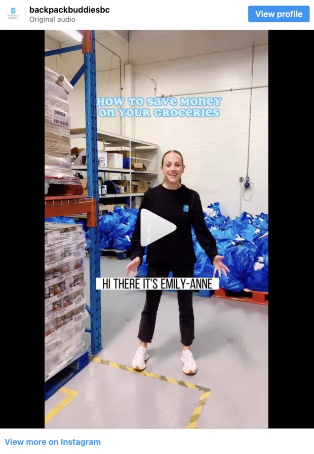 Example of social media donation post from backpack buddies