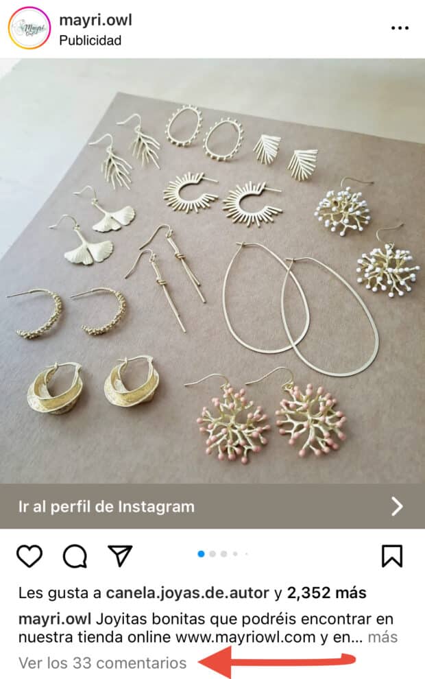 Comentarios en la publicación de la diseñadora de joyería Mayri Owl en España