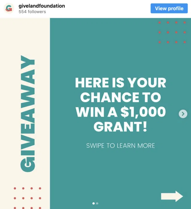 social media donation post example from giveland foundation