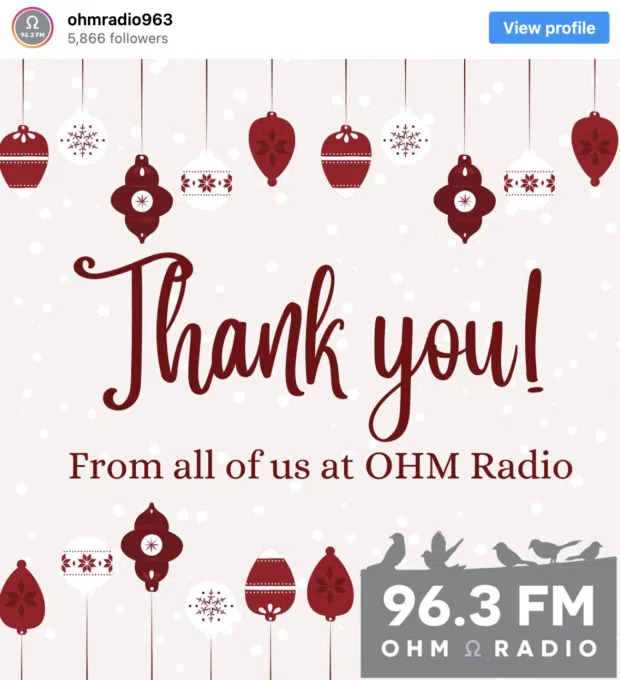 social media donation post example from ohm radio