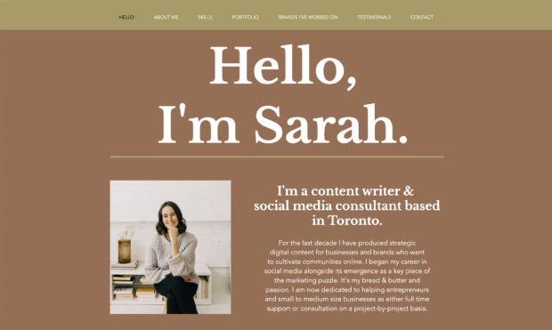 website homepage for social media strategist in toronto