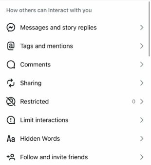 Instagram Settings how others can interact with you