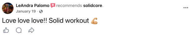 Customer review of solidcore on Facebook