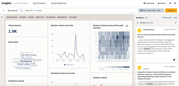 Brandwatch insights total mentions and volume over time