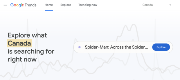 Google Trends explore what Canada is search for right now Spider Man