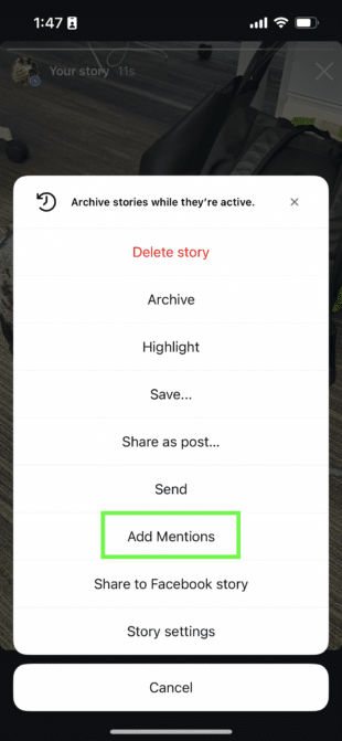 Instagram stories add mentions after posting