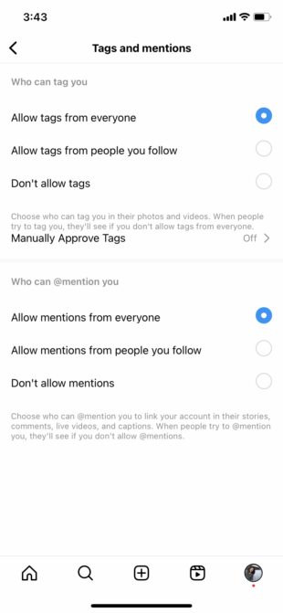 allow tags from everyone setting