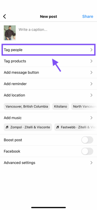 tag people on new post