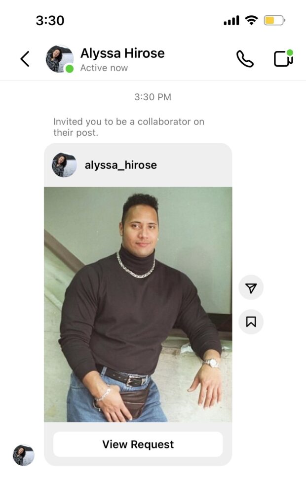 screenshot of DM showing instagram collaboration invite