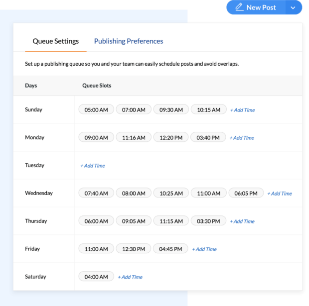 Zoho Social queue settings and publishing preferences