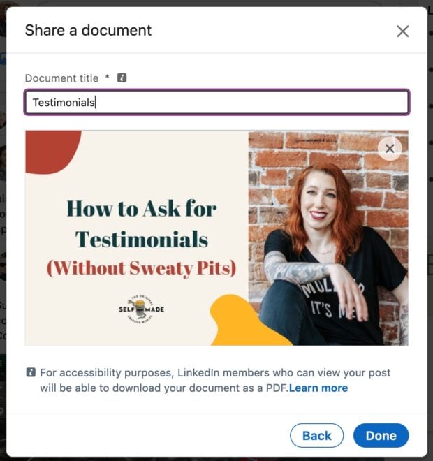 Adding document details when building LinkedIn post