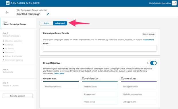 Advanced campaign setup on LinkedIn