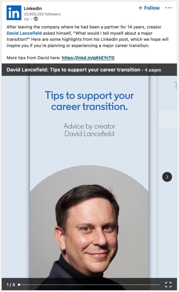 Example of a carousel post on LinkedIn