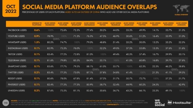 social media platform audience overlaps