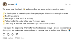 Threads adds new features, including a "Following" tab