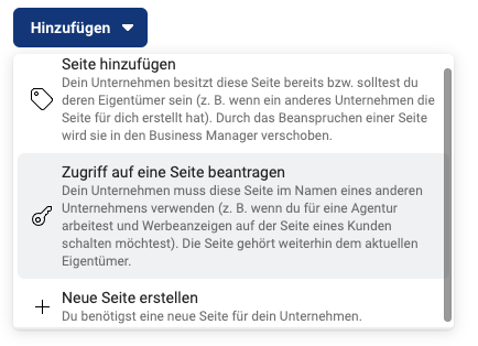 Option „Seite hinzufügen”