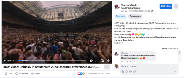 vidéo 360 Facebook d’un concert de Coldplay