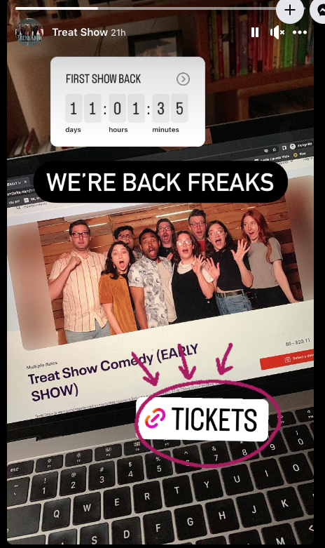 Facebook Stories Treat Show tickets clickable link