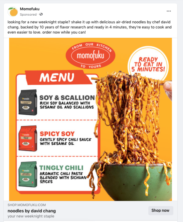 Momofuku meta ads noodles