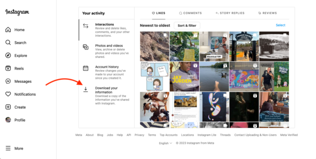 download your information - How to find your Instagram Reels History