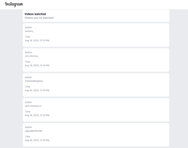videos watched history on Instagram
