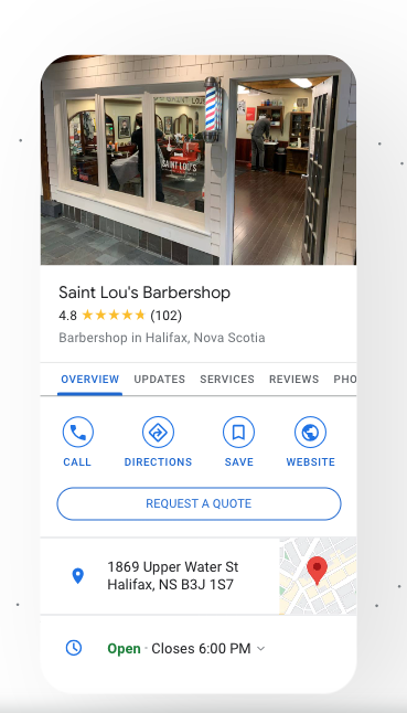 Saint Lou's Barbershop overview with business details on Google