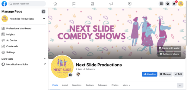 Manage page next slide productions comedy shows