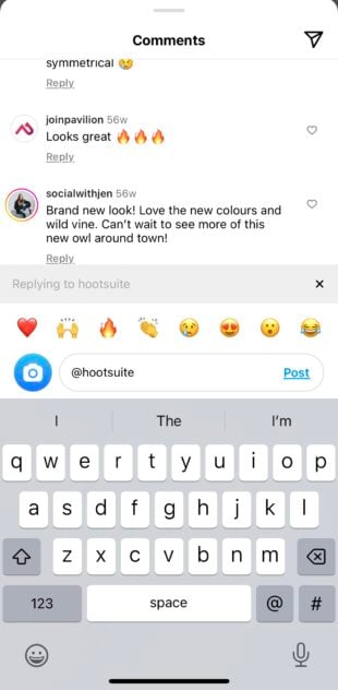 instagram emoji shown at top of comment reply