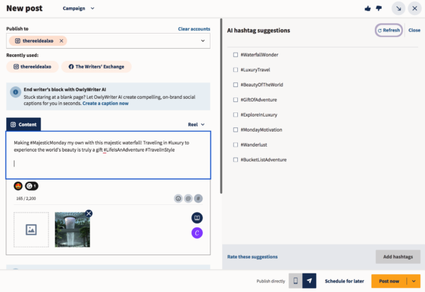 Hootsuite Composer AI hashtag suggestions