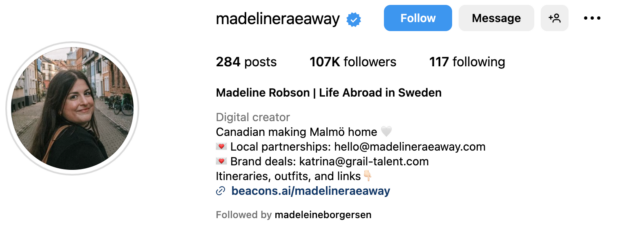 Madeline Robson Instagram page Life Abroad in Sweden