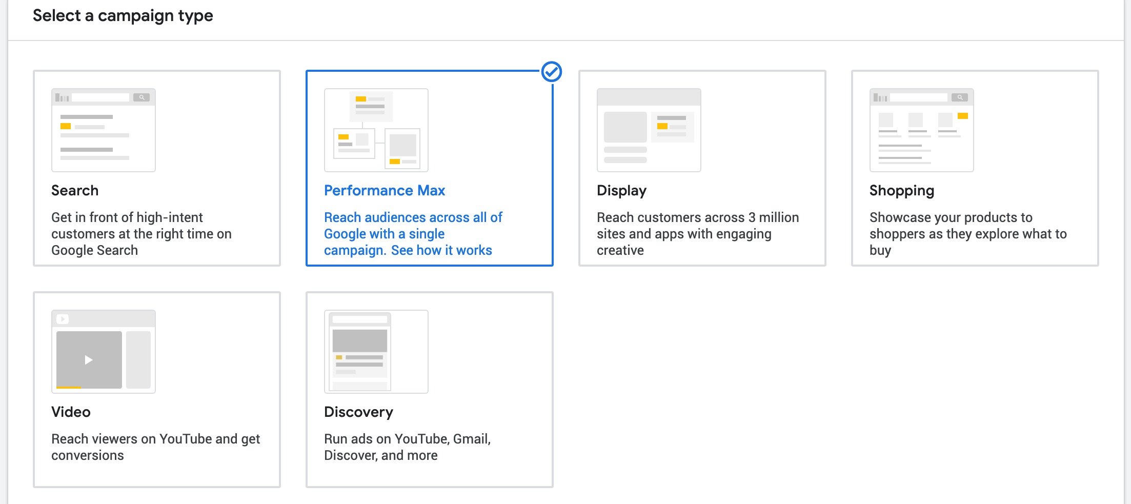 select a campaign type performance max