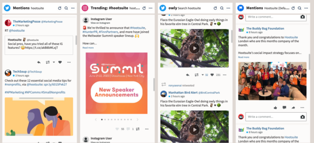 hootsuite streams mentions and hashtags shown in dashboard