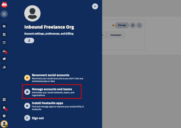 Hootsuite Inbound Freelance Org manage accounts and teams