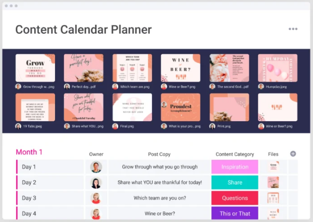 Monday content calendar planner