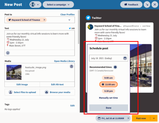 Hootsuite Composer schedule post option