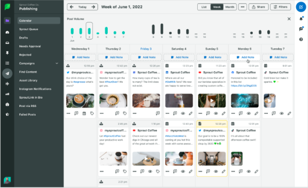 Sprout Social calendar publishing