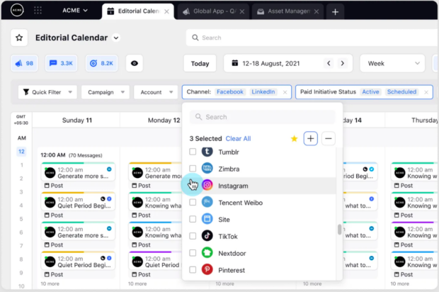 Sprinklr editorial calendar by platform