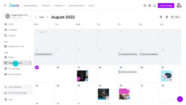 Canva Pro August 2022 content calendar