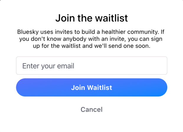 If you don't have an invite code, the screen prompts you to join the waitlist. The message that appears reads 