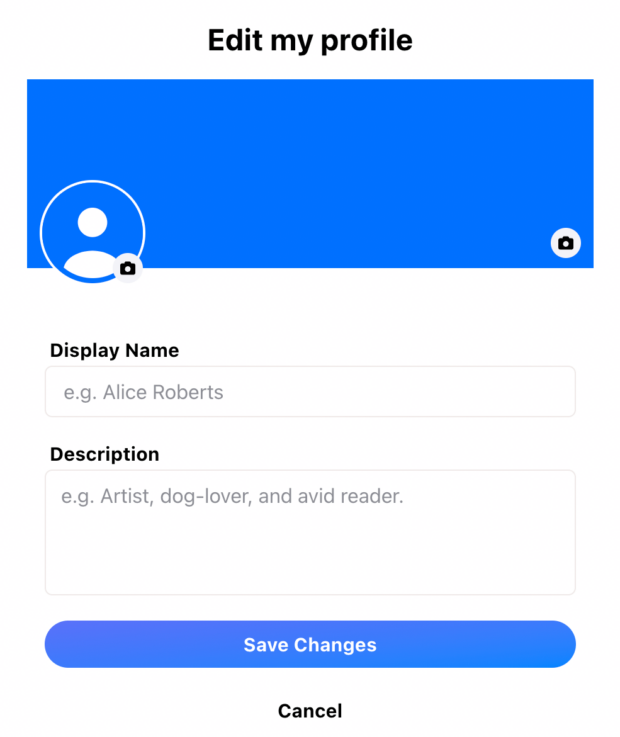 When setting up your Bluesky profile, you'll be prompted to set a profile and cover image along with your display name and description/bio