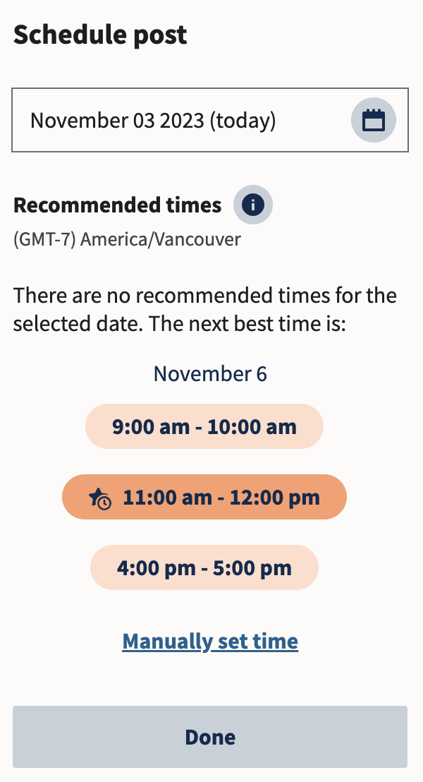 recommended posting times shown in hootsuite composer