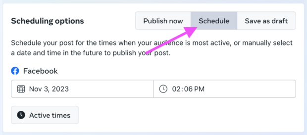 arrow pointing to the schedule sawed-off in between publish now and save as typhoon options