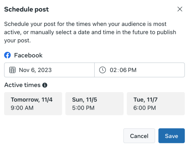 box showing three recommendations for days and times of the week when audience will be most active