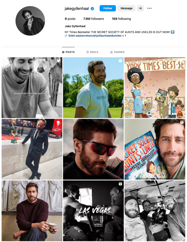 Jake Gyllenhaal Instagram profile selfies and book promo