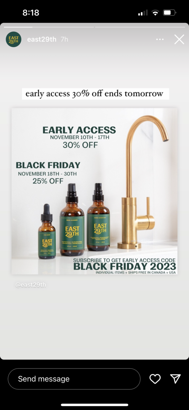 Skincare brand East 29th Black Friday deal