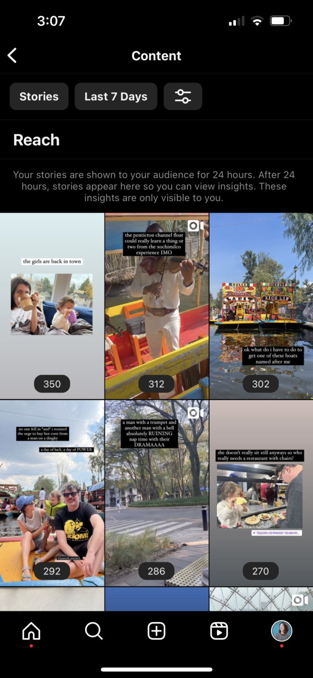 content reach per Instagram story with numbers