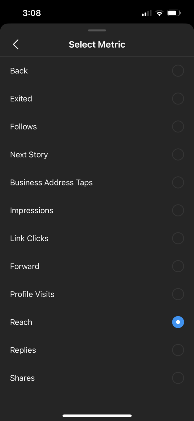 select metric on Instagram reach