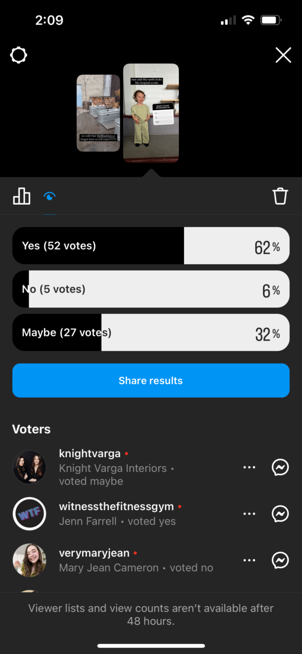 Résultats du sondage Story Archive et aperçu des électeurs