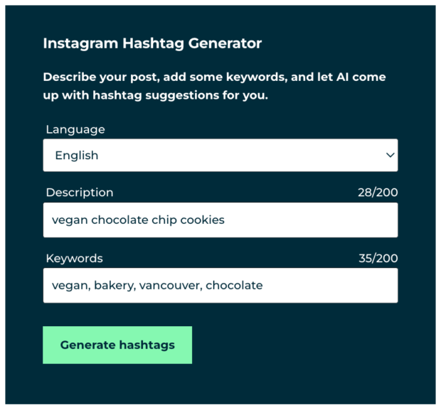 Instagram hashtag generator vegan chocolate chip cookies