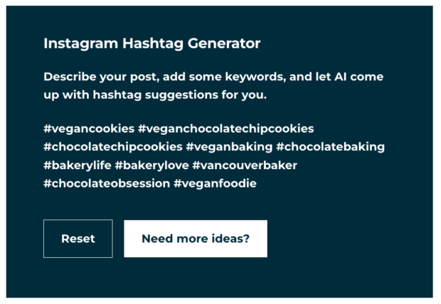 Instagram hashtag generator results vegan cookies chocolate chip bakery